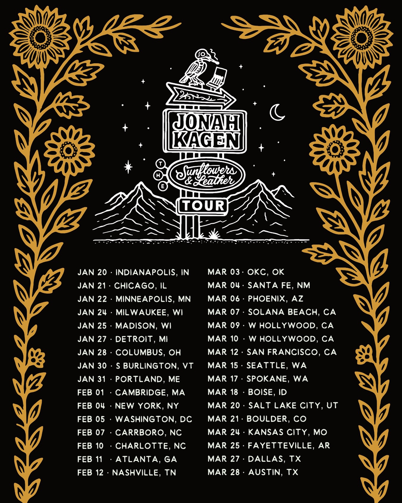 Jonah Kagen Sunflowers & Leather Tour Poster 2026